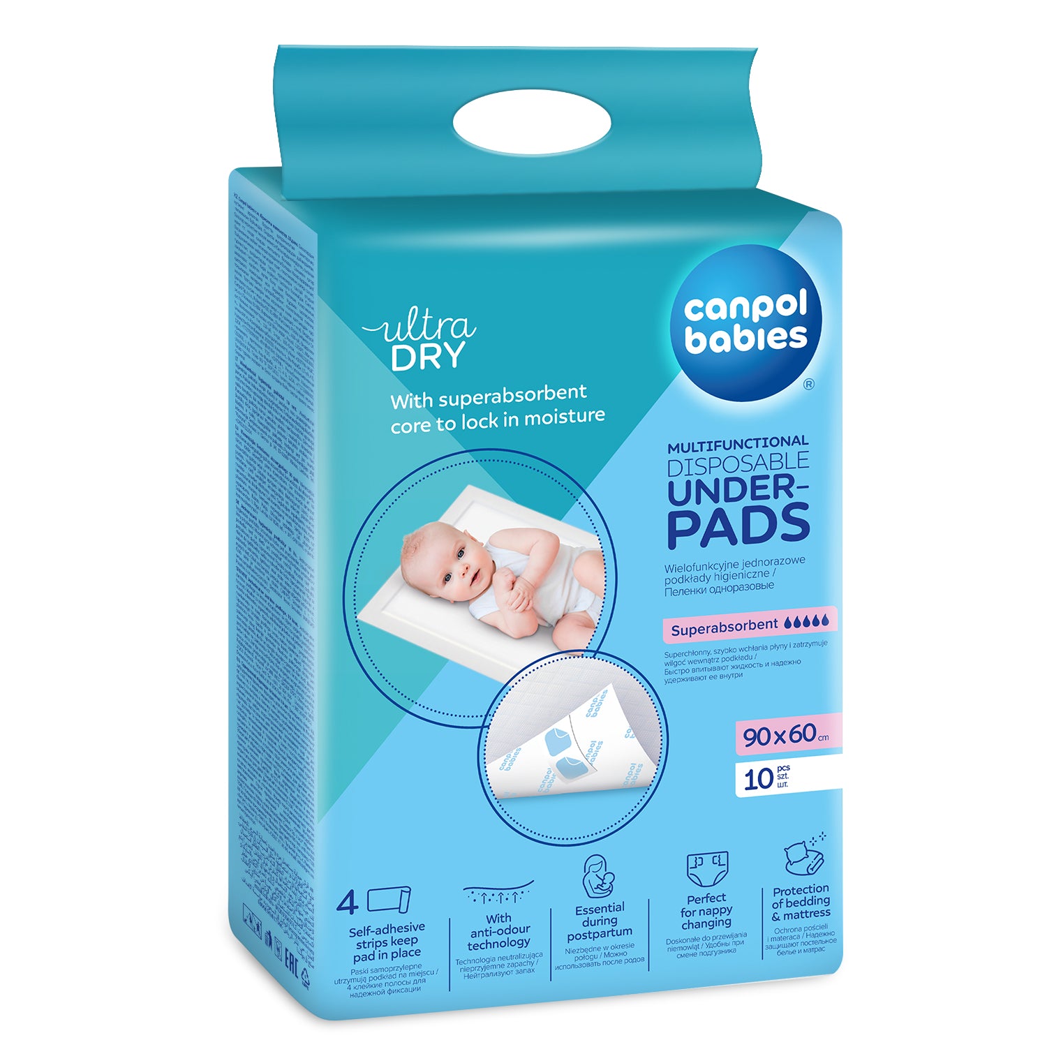 Canpol babies® Večnamenska higienska podloga z lepilnimi trakovi (90x60) 10 kos