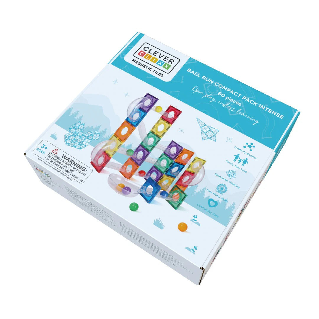 Cleverclixx® Magnetne ploščice Ball Run Compact Pack Intense 60 kos Cleverclixx