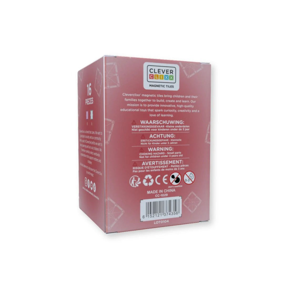 Cleverclixx® Magnetne ploščice Glitter Tiles Pack Transparent Pink 16 kos Cleverclixx