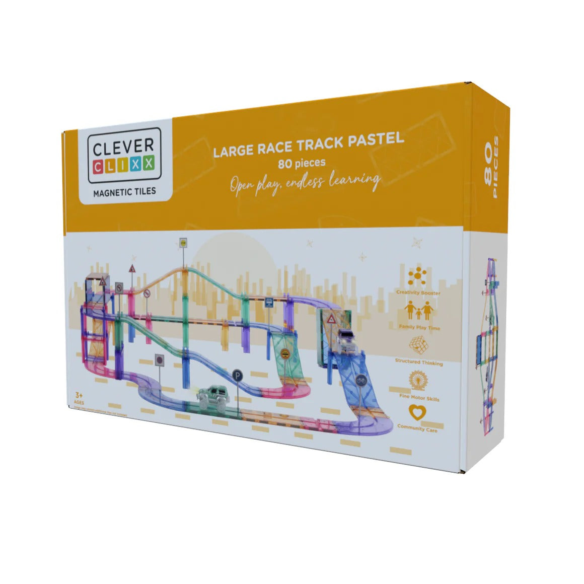 Cleverclixx® Magnetne ploščice Large Race Track Pastel 80 kos Cleverclixx