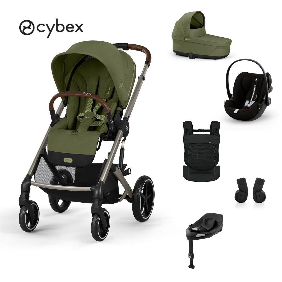Cybex® Otroški voziček 4v1 Balios S Lux + Nosilka Amya + Avtosedež Cloud G + IsoFix baza G Moss Green Cybex