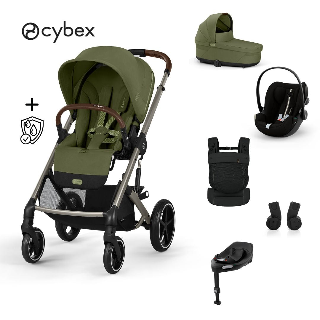 Cybex® Otroški voziček 4v1 Balios S Lux + Nosilka Amya + Avtosedež Cloud G + IsoFix baza G Moss Green (+ Rain cover) Cybex