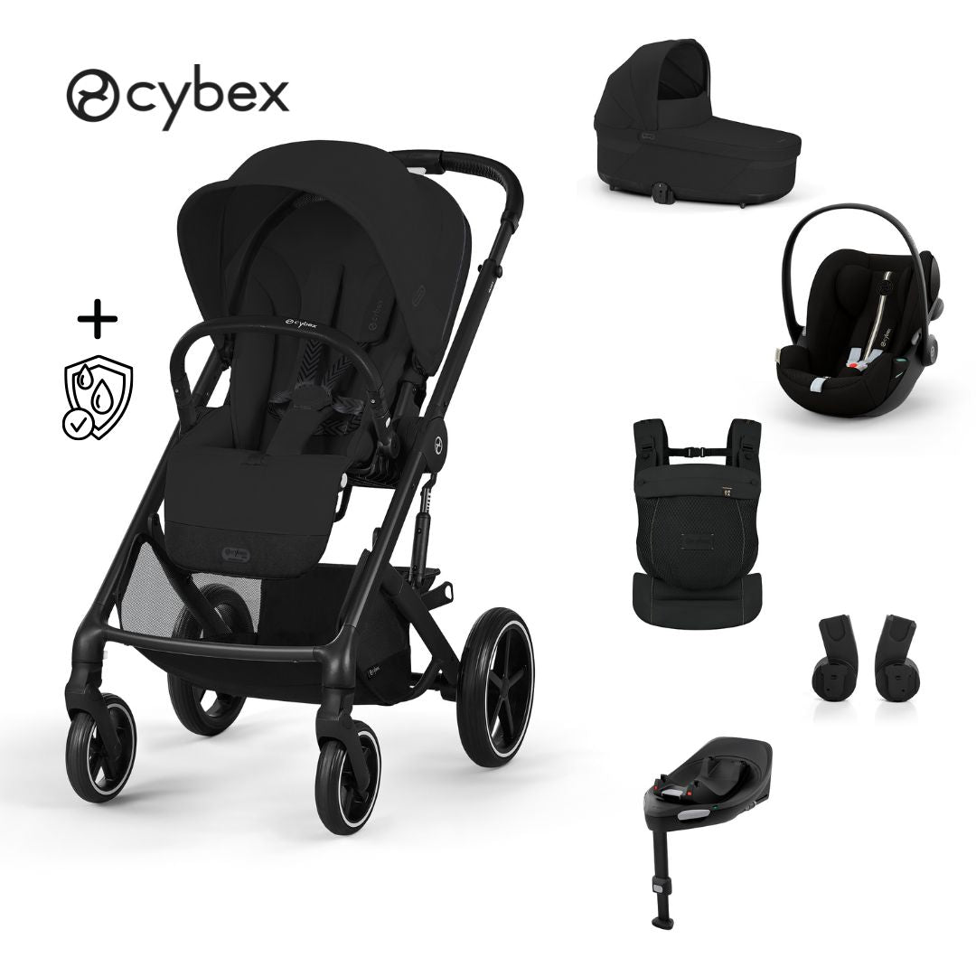 Cybex® Otroški voziček 4v1 Balios S Lux + Nosilka Amya + Avtosedež Cloud G + IsoFix baza G Moon Black (+ Rain cover) Cybex