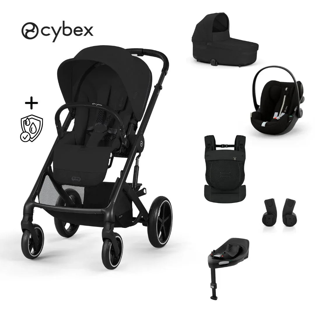 Cybex® Otroški voziček 4v1 Balios S Lux + Nosilka Amya + Avtosedež Cloud G + IsoFix baza G Moon Black (+ Rain cover) Cybex