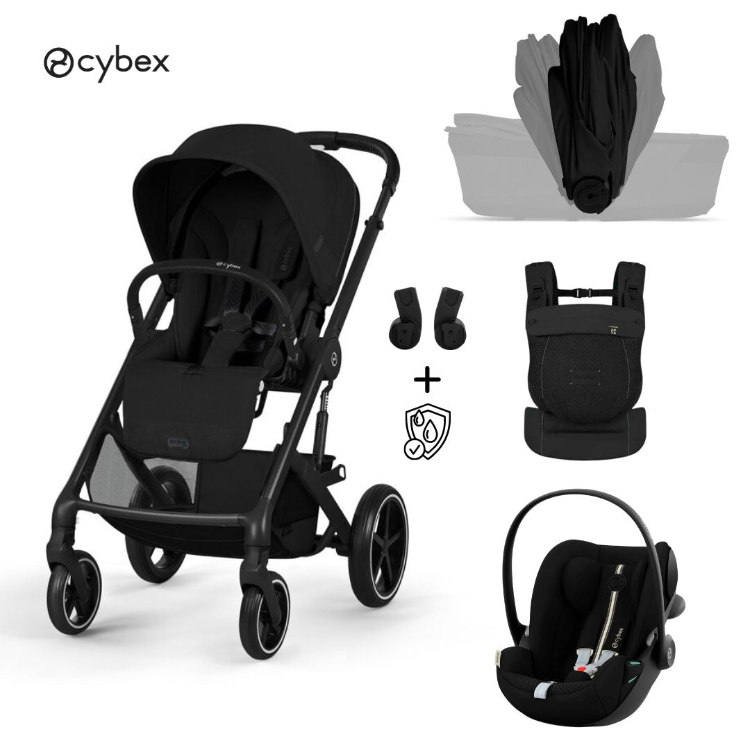 Cybex® Otroški voziček z zložljivo košaro 3v1 Balios S Lux + Nosilka Amya + Avtosedež Cloud G3 Moon Black (+ Rain cover)