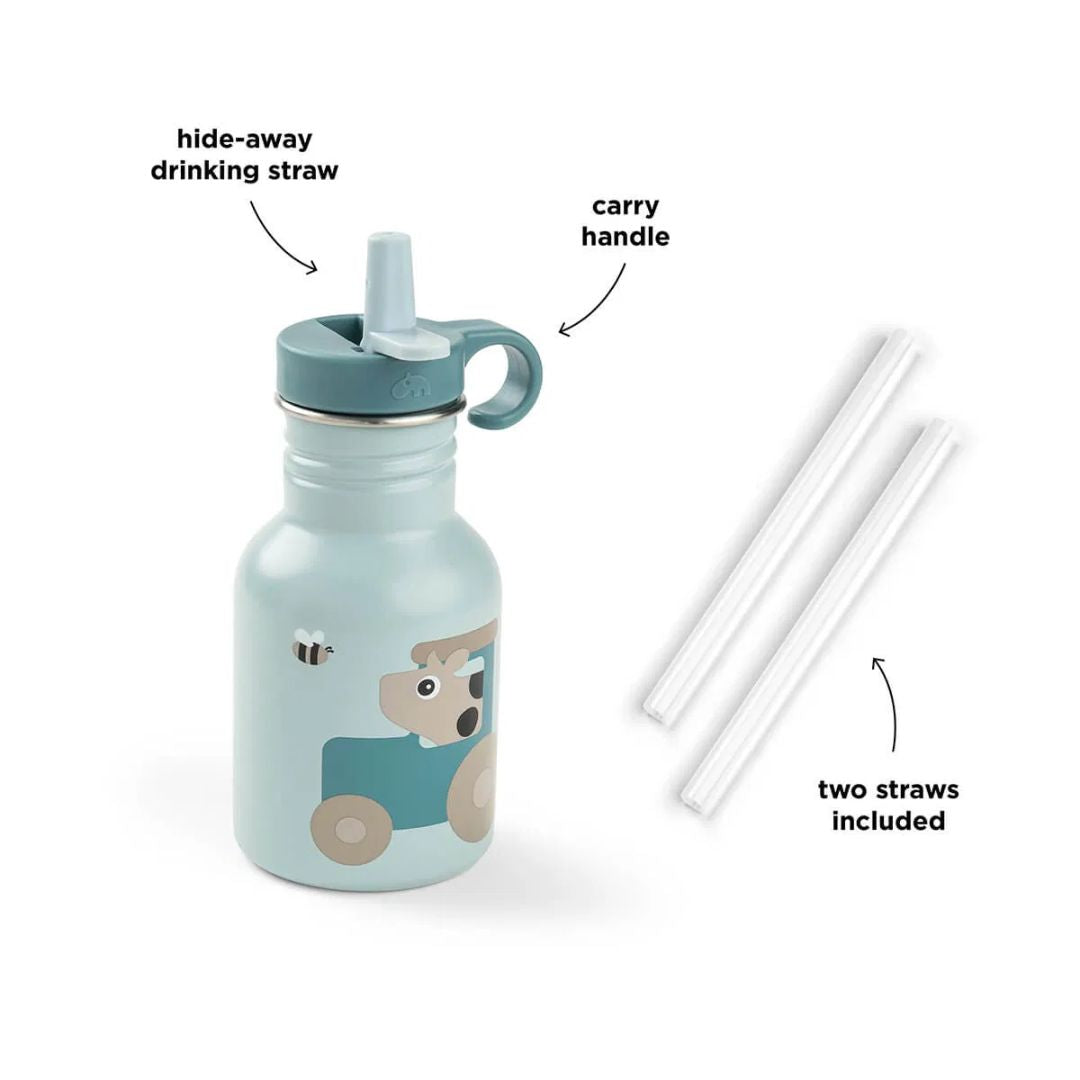 Done by Deer® Kovinska steklenička s slamico Tiny farm Blue 350 ml Done by Deer