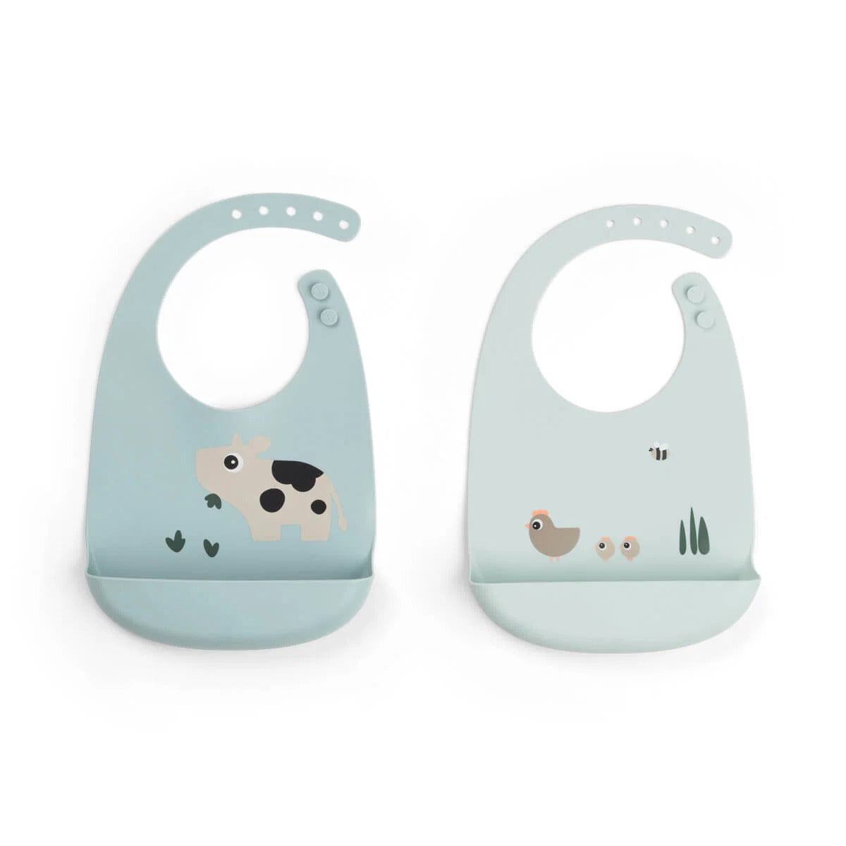 Done by Deer® Komplet 2 silikonskih slinčkov Tiny farm Blue