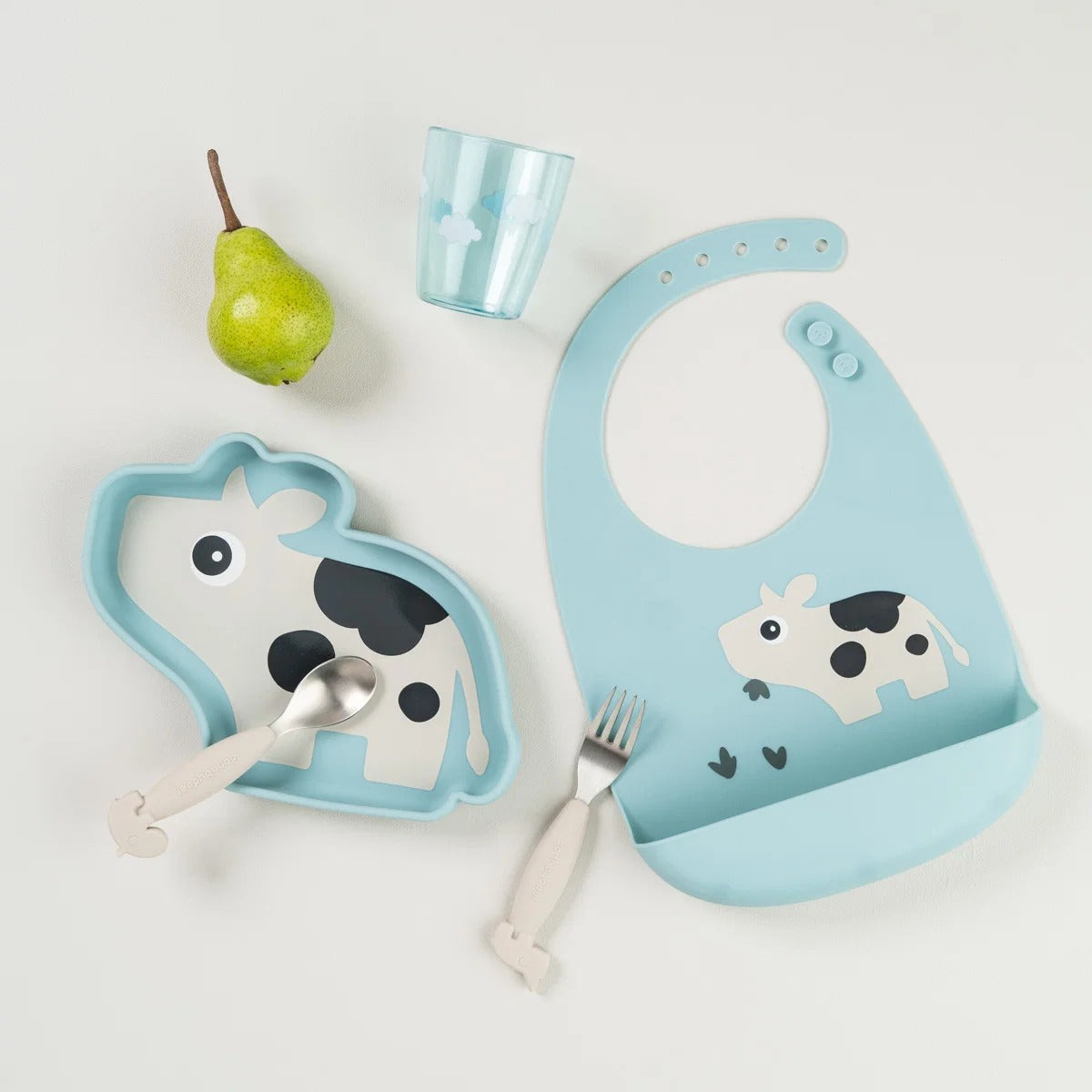 Done by Deer® Komplet 2 silikonskih slinčkov Tiny farm Blue – slika 5