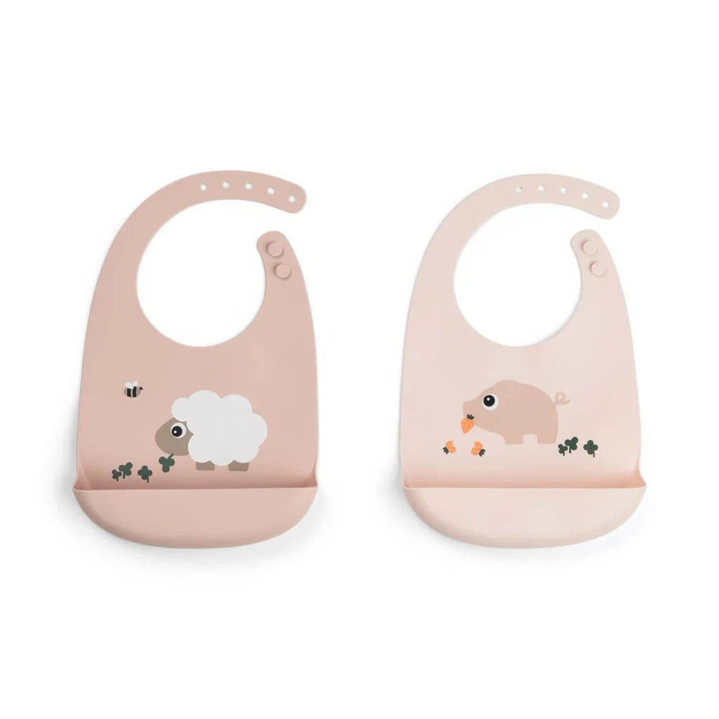 Done by Deer® Komplet 2 silikonskih slinčkov Tiny farm Powder
