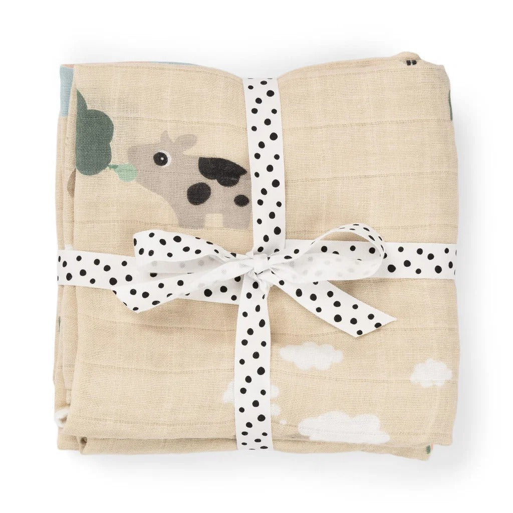 Done by Deer® Burp cloth 3-pack Tiny farm Sand 65x65