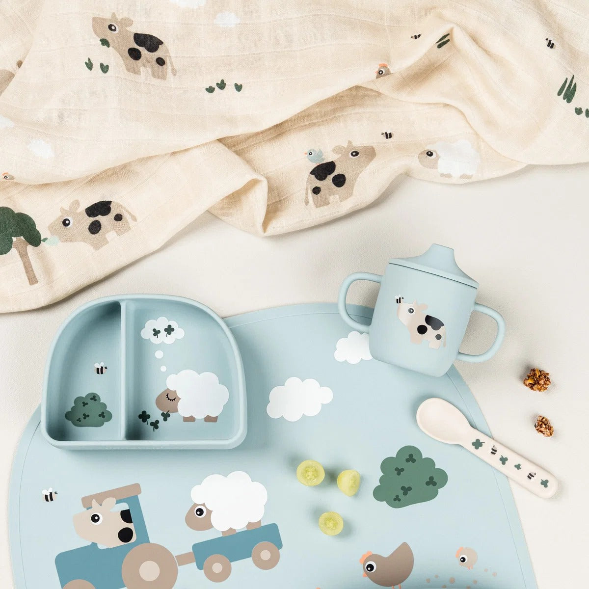 Done by Deer® Burp cloth 3-pack Tiny farm Sand 65x65