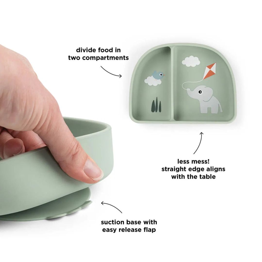 Done by Deer® Otroška deljena skledica Stick&Stay Playground Green Done by Deer