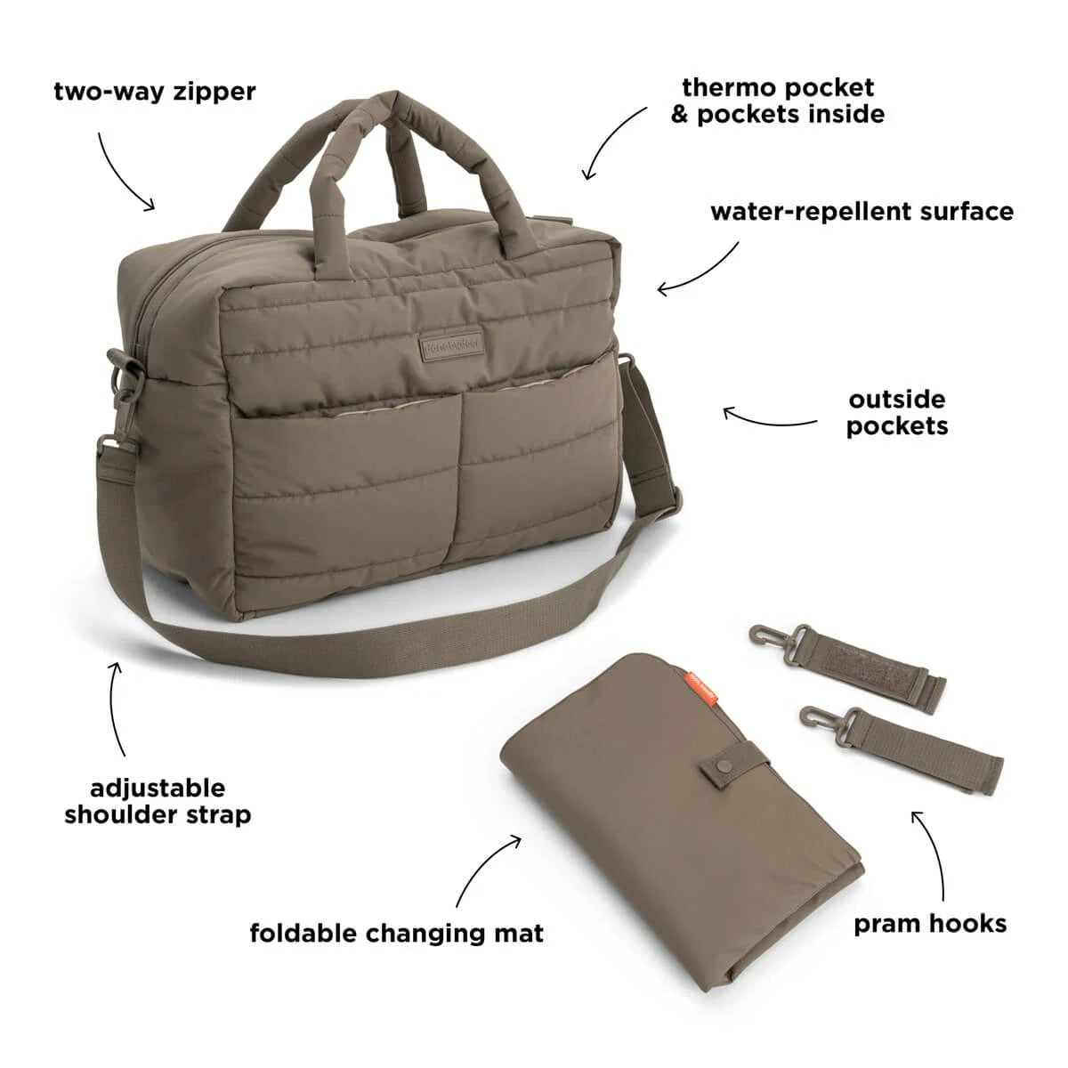 Done by Deer® Quilted changing bag Taupe