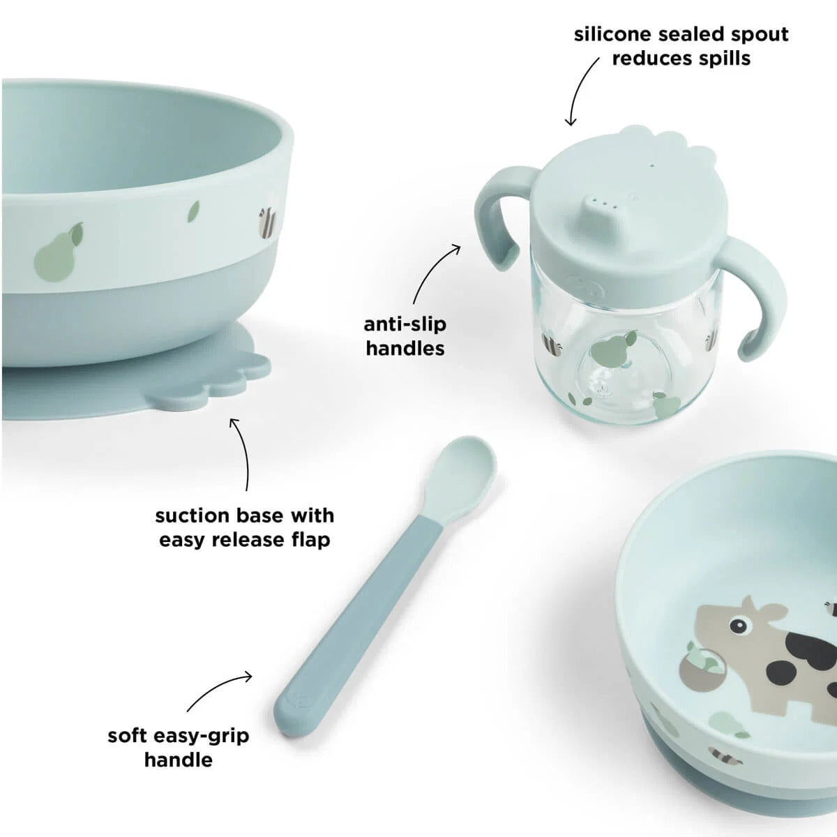 Done by Deer® Prvi jedilni set Foodie Tiny farm Blue