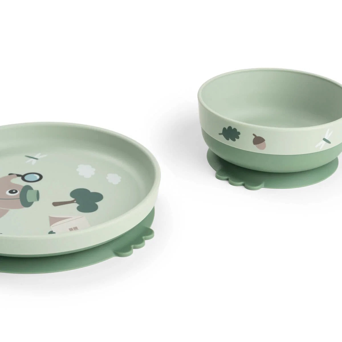 Done by Deer® Foodie dinner set w/360° cup Tiny trails Green