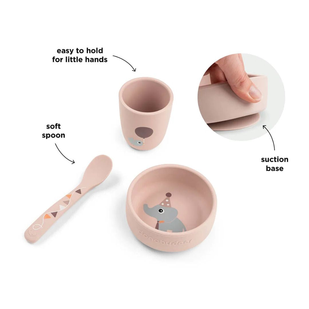 Done by Deer® Prvi jedilni set Stick&Stay Celebration Powder Done by Deer