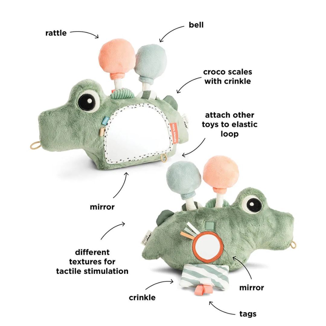 Done by Deer® Senzorično ogledalo za igro na trebuščku Croco Green Done by Deer