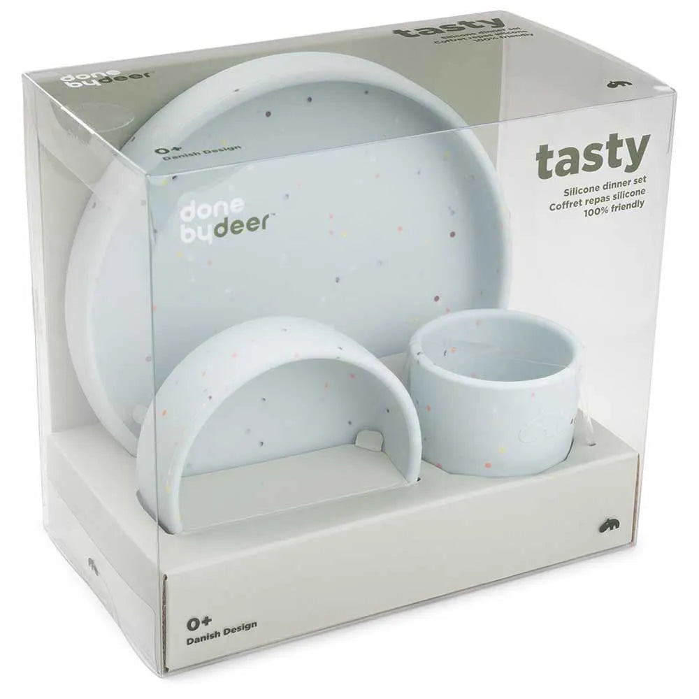 Done by Deer® Silikonski set za hranjenje Confetti Blue Done by Deer