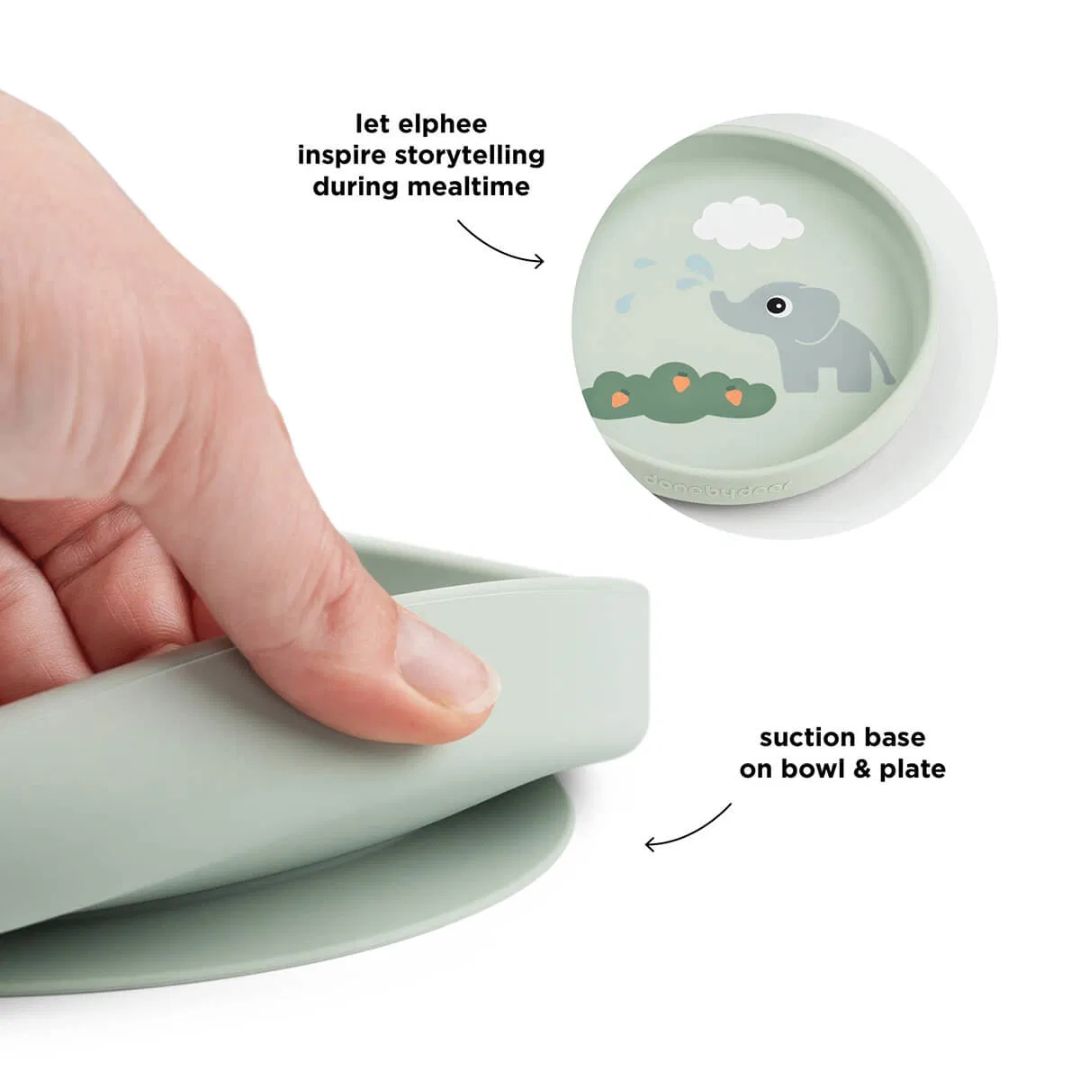 Done by Deer® Silikonski set za hranjenje Stick&Stay Elphee Green Done by Deer