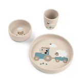 Done by Deer® Silikonski set za hranjenje Stick&Stay Tiny farm Sand