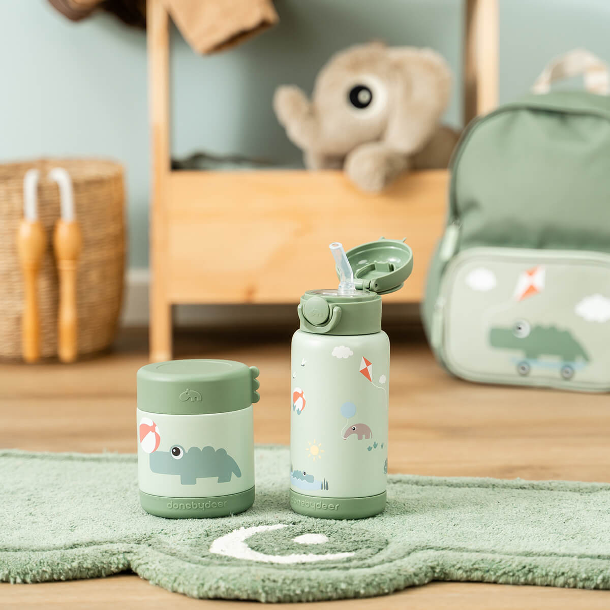 Done by Deer® Termo steklenička s slamico 340 ml Playground Green Done by Deer