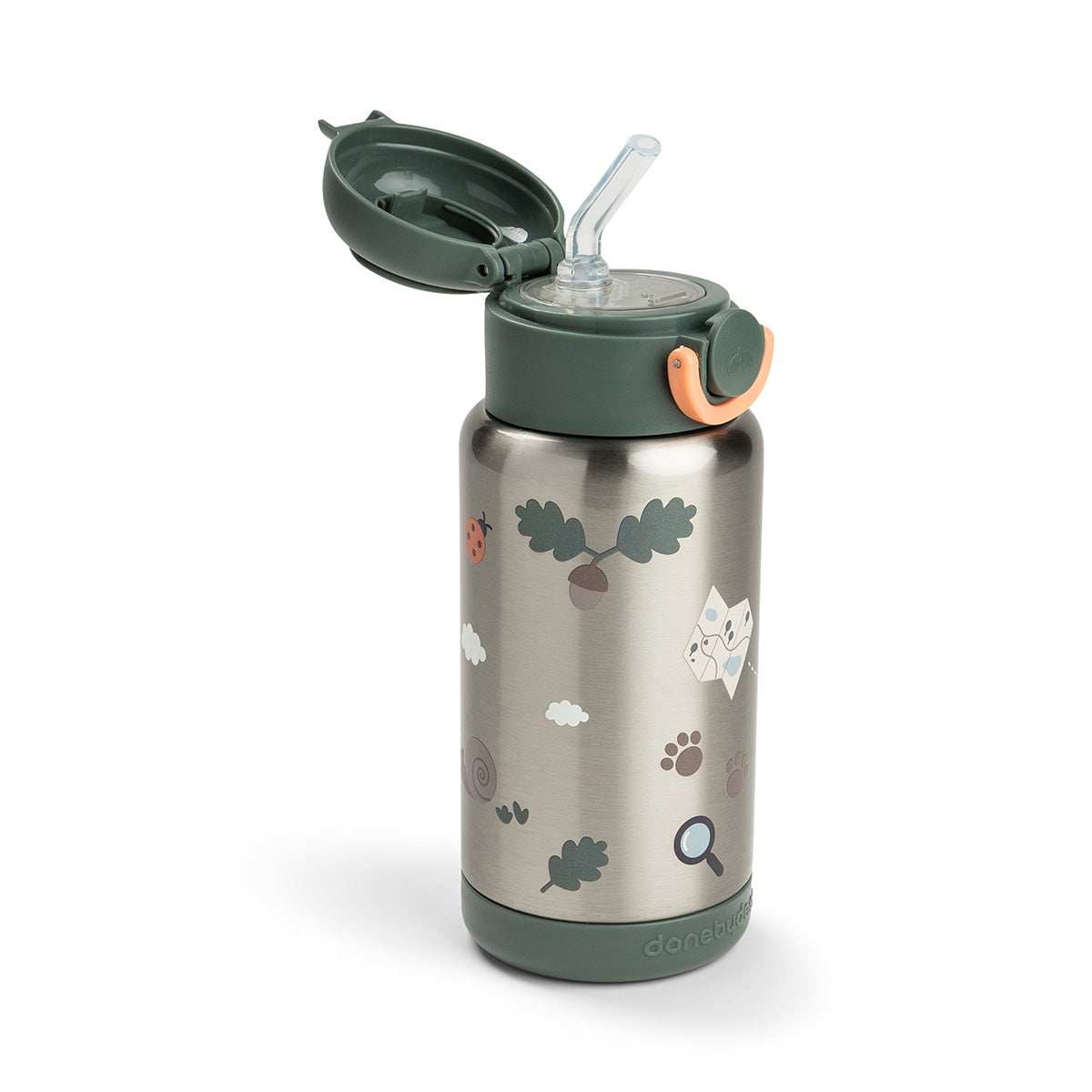 Done by Deer® Termo steklenička s slamico 340 ml Tiny trails Green Done by Deer