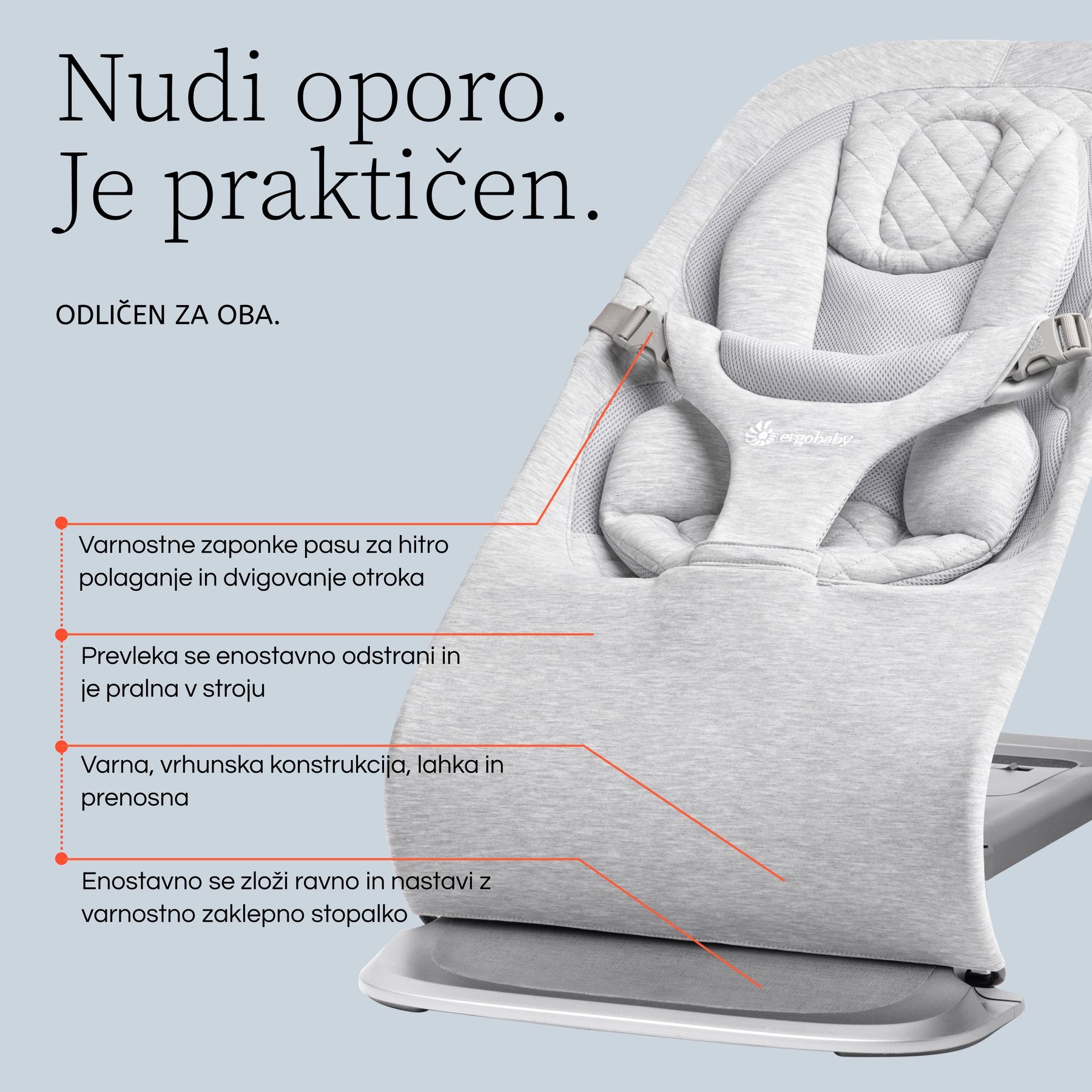 Ergobaby® Evolve ležalnik 3v1 Charcoal Grey