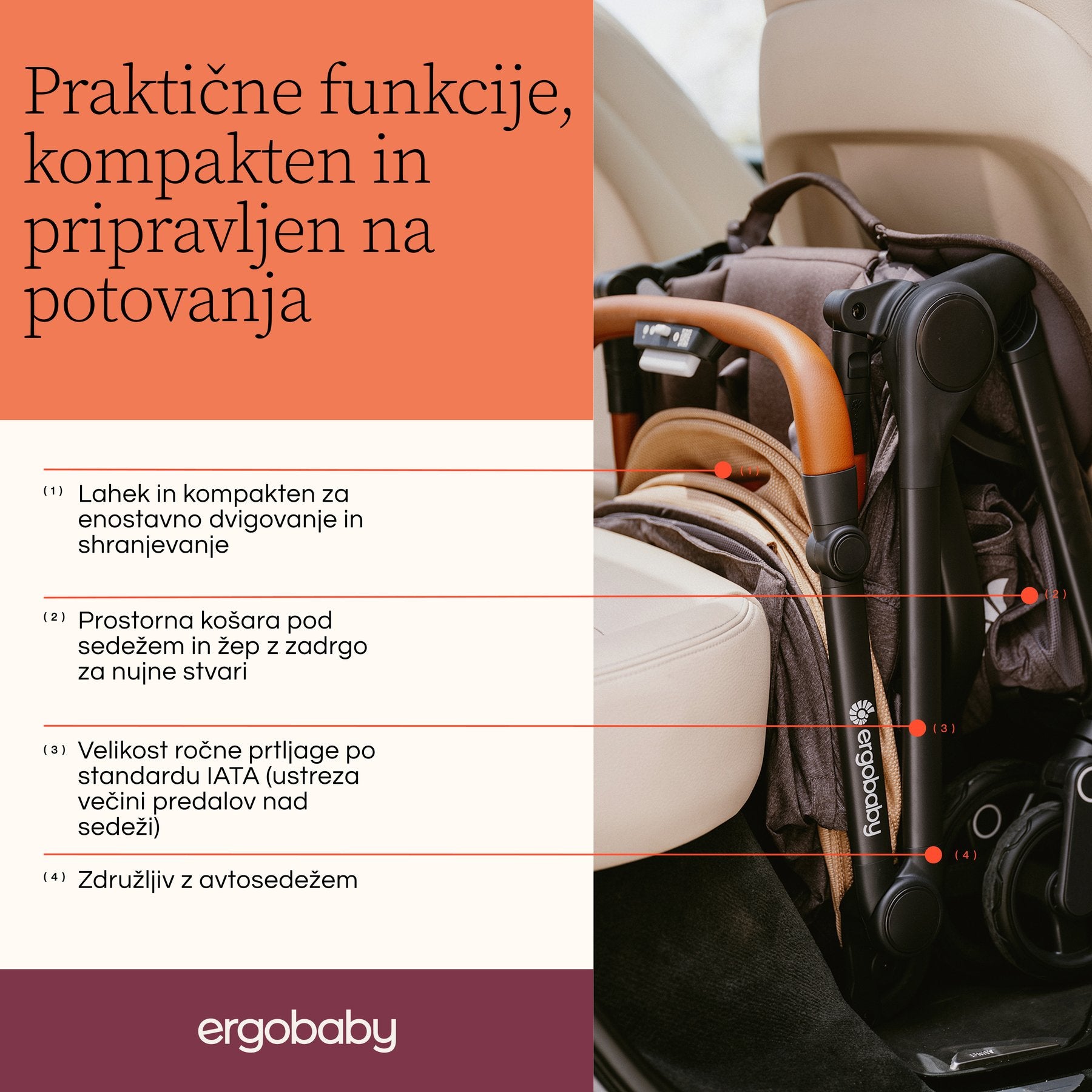 Ergobaby® Passeggino compatto Metro 3 Deluxe Pearl Grey