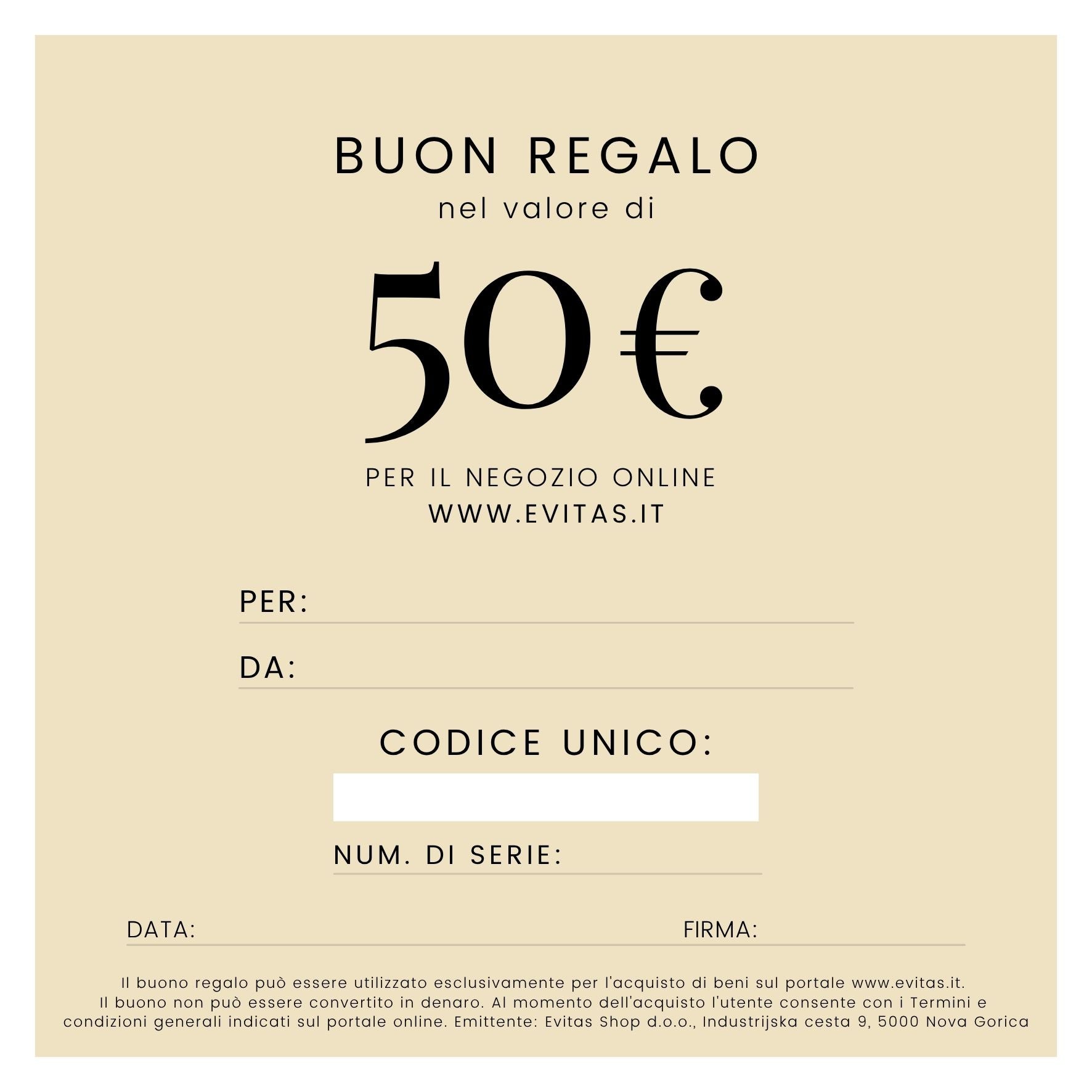 Evitas BUONO REGALO FISICO Evitas