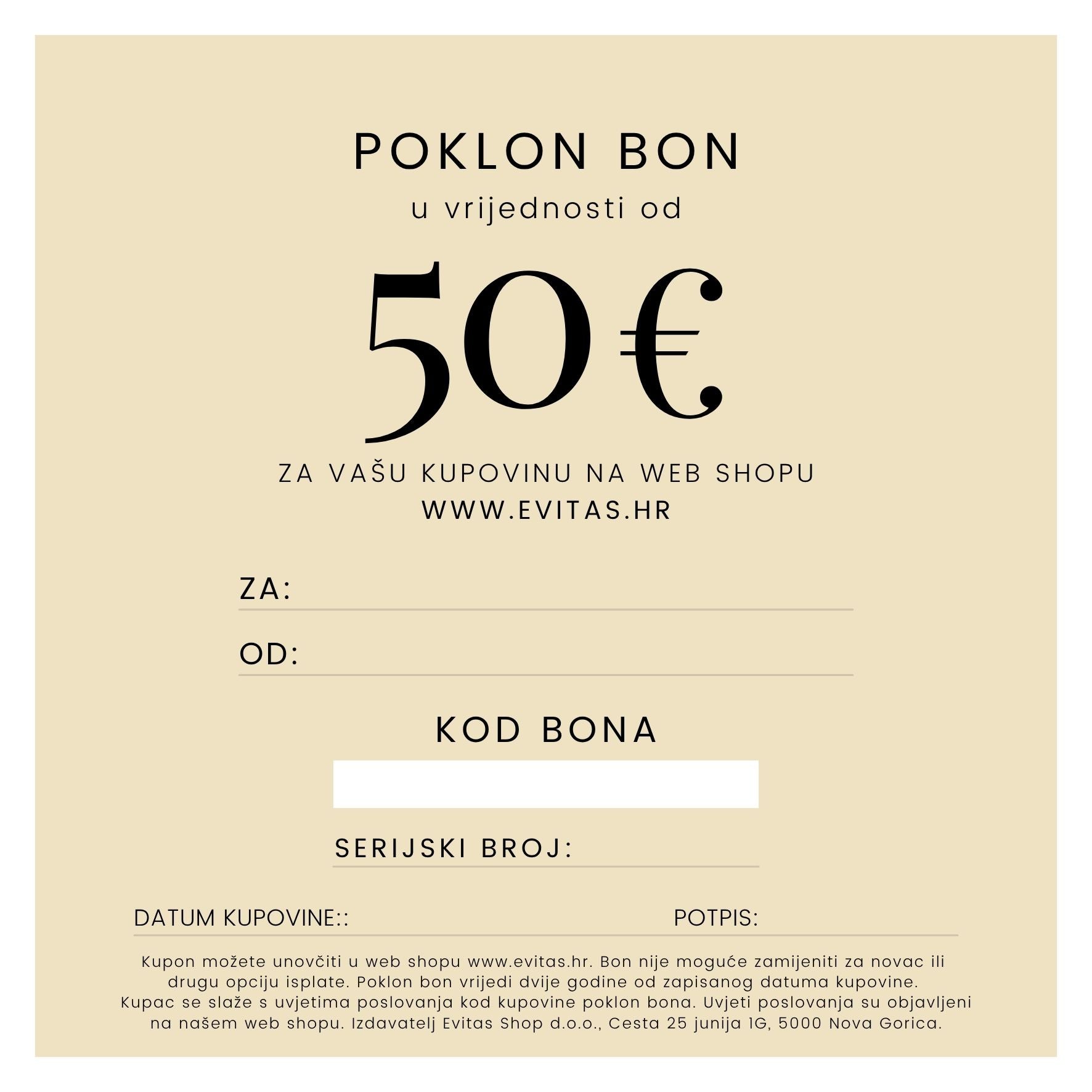 Evitas FIZIČKI POKLON-BON Evitas