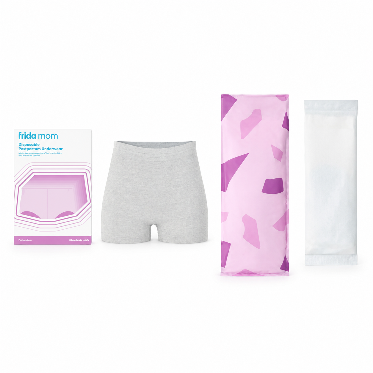 Fridamom® Poporođajni ulošci s funkcijom hlađenja Instant Ice Maxi 2u1 + Donje rublje za jednokratnu uporabu nakon poroda Boy Short (8 komada)