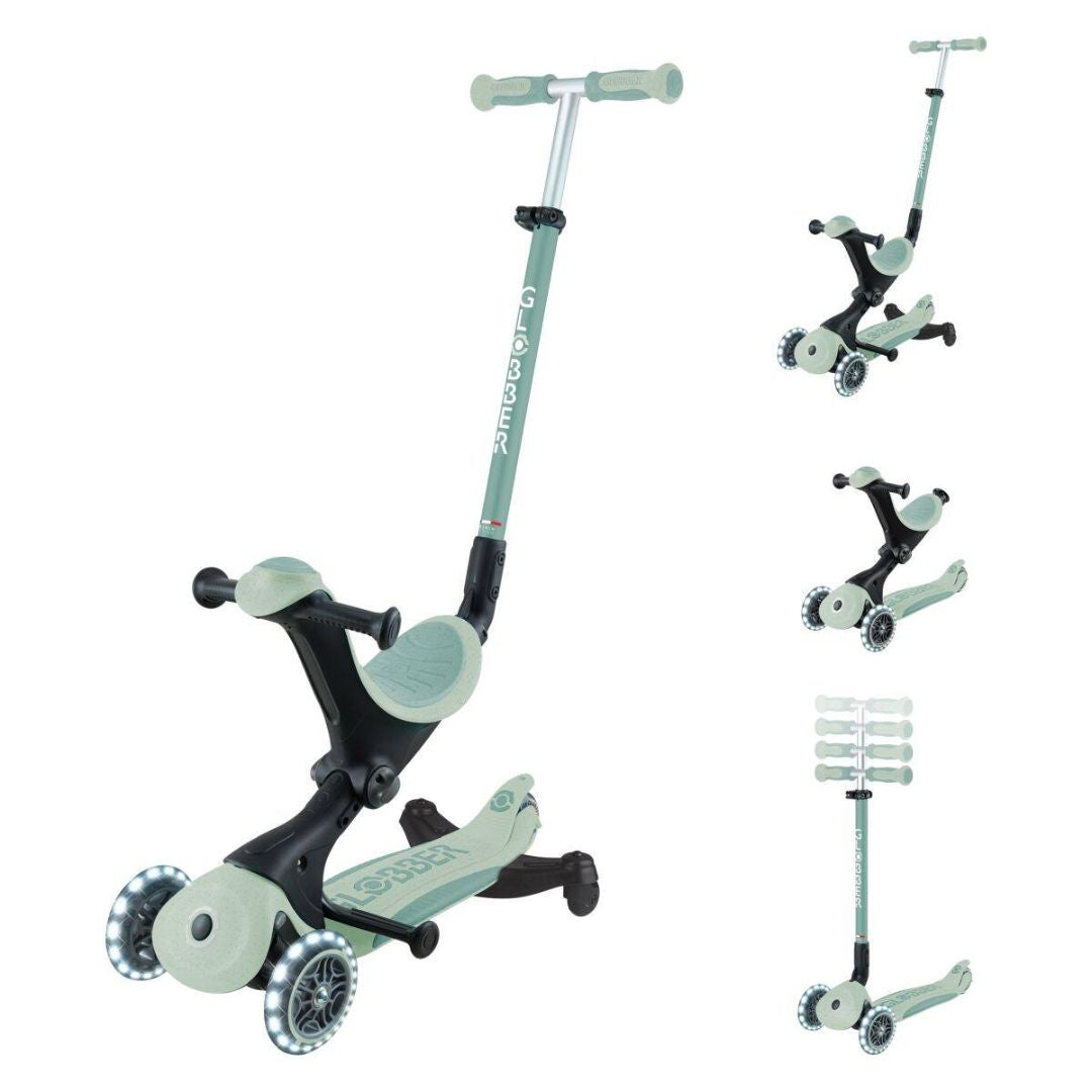 Globber® Zložljivi otroški skiro GO UP deluxe 360° s svetlečimi kolesi Pistacchio
