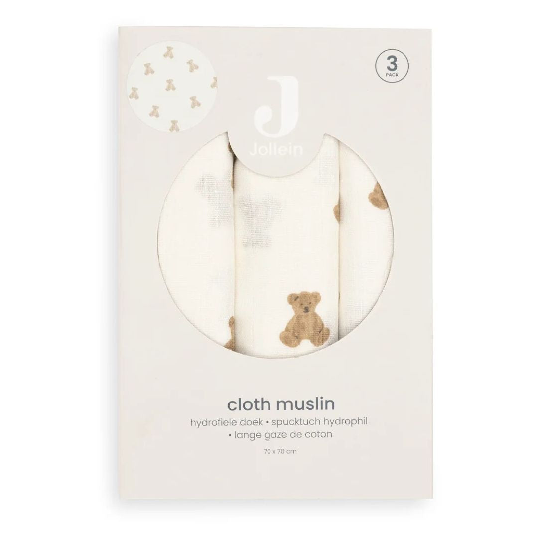 Jollein® Komplet 3 tetra pleničk Mini Teddy Bear 70x70