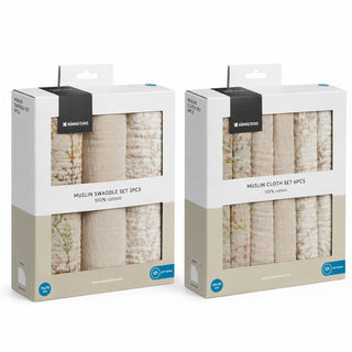 KikkaBoo® Lingettes en mousseline 6 pièces 30x30 cm + langes tetra en mousseline 3 pièces 75x75 cm Secret Garden Beige