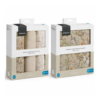 KikkaBoo® Couverture en mousseline 100x100 cm + Langes en mousseline 3 pièces 100x100 cm Secret Garden Beige
