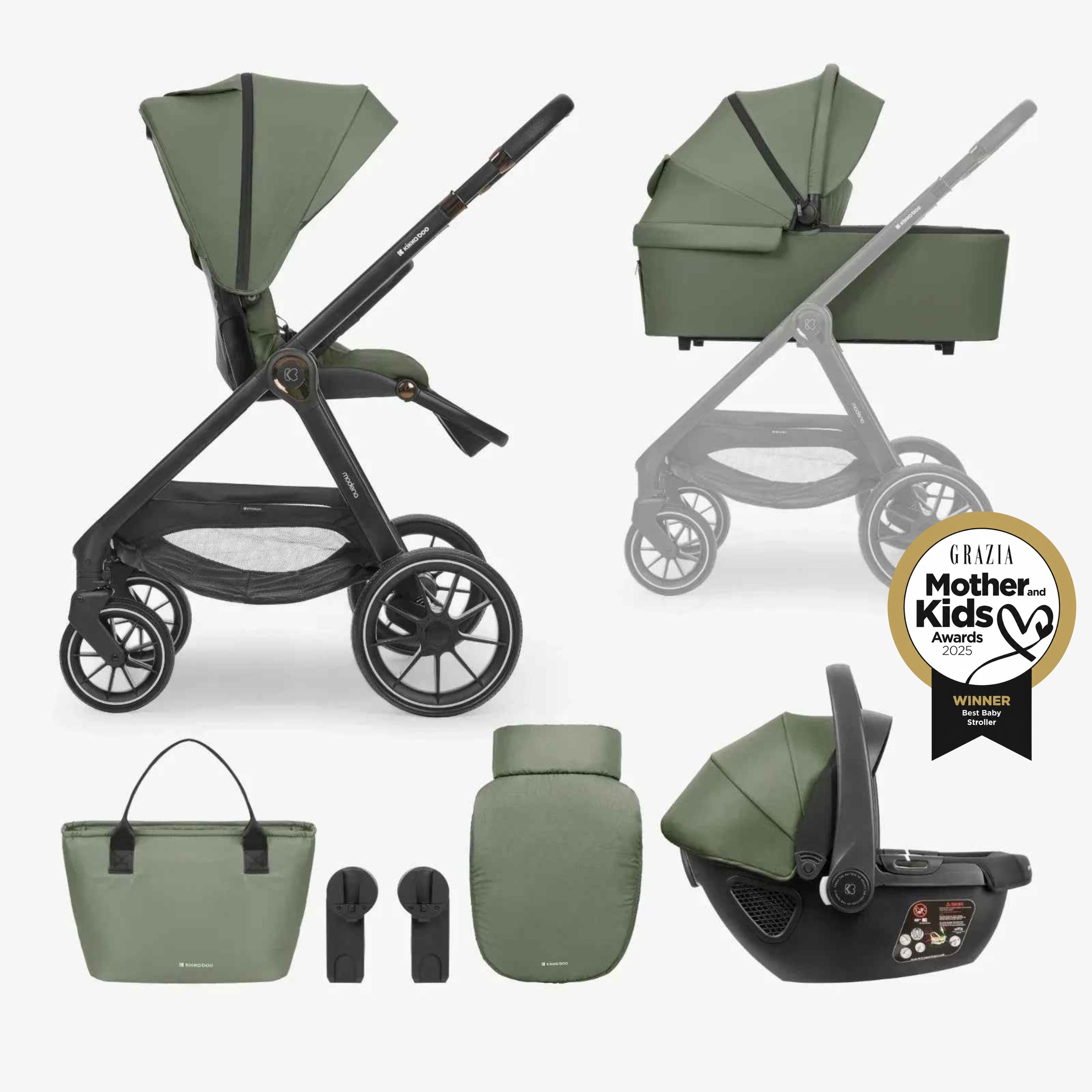  KikkaBoo® Dječja kolica s košarom 3u1 Modena Army Green