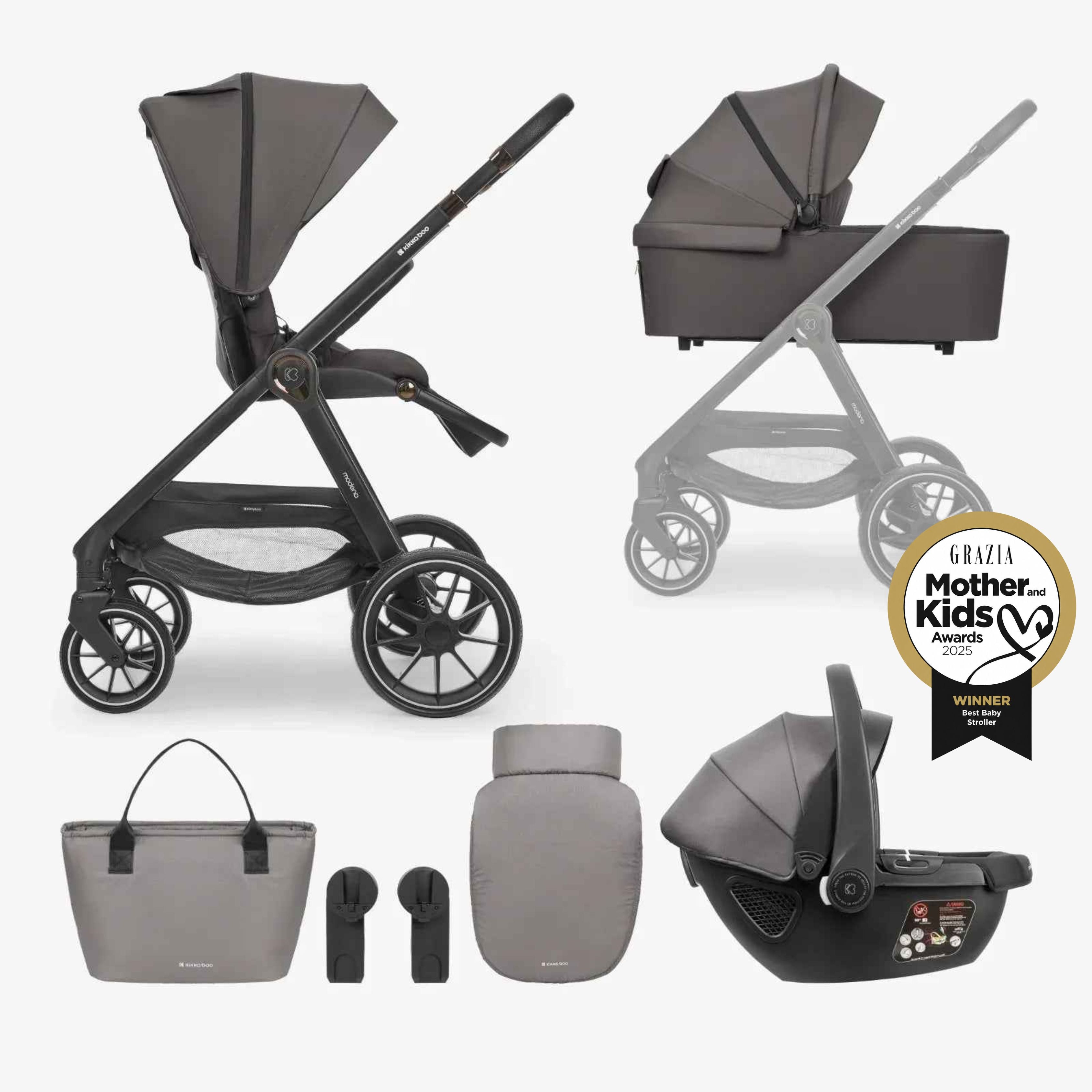  KikkaBoo® Dječja kolica s košarom 3u1 Modena Dark Grey