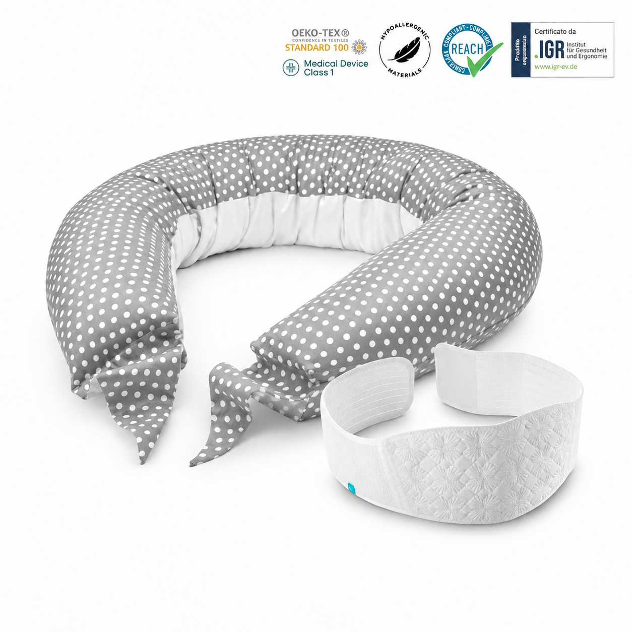 Koala Babycare® Set za nosečnice blazina Hug Comfy Grey in podporni trak White