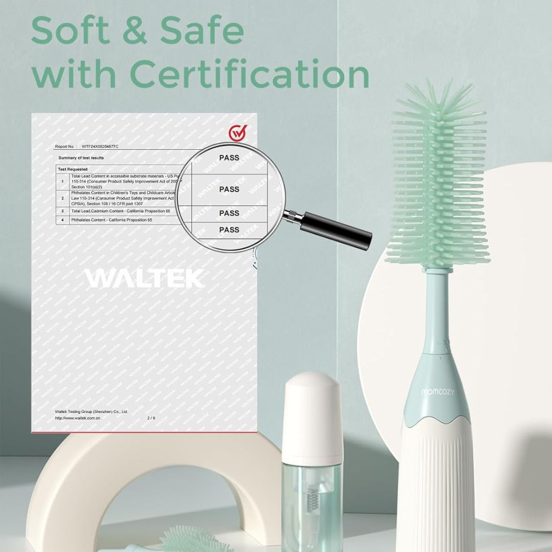 Momcozy® Komplet ščetk Push-Press za čiščenje stekleničk Green