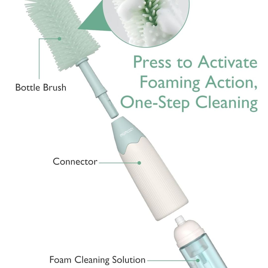 Momcozy® Komplet ščetk Push-Press za čiščenje stekleničk Green