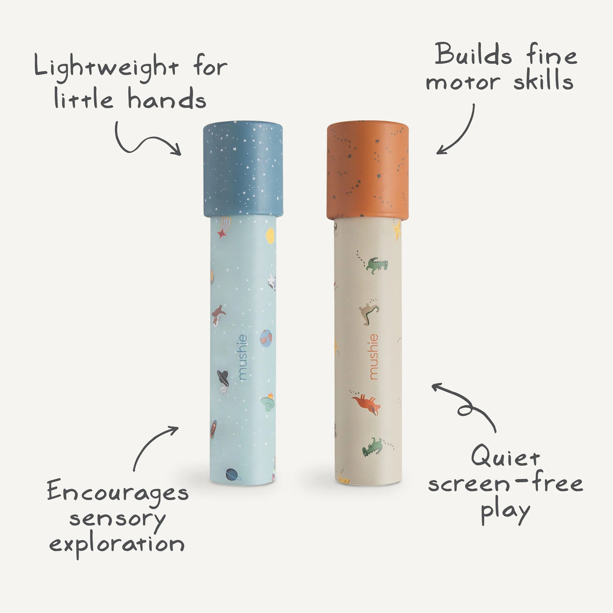 Mushie® Kaleidoscope 2-pack Space/Dinosaurs