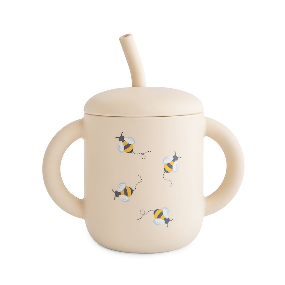 Mushie® Silikonski kozarček s slamico Bees Mushie