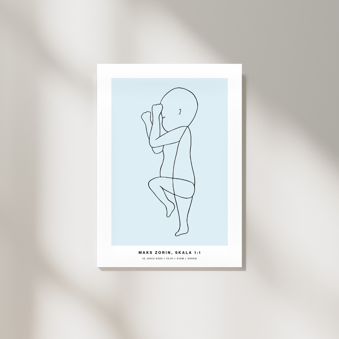 The Birth Line Poster – personalizirana ilustracija vašega otroka (1:1) The Birth Line