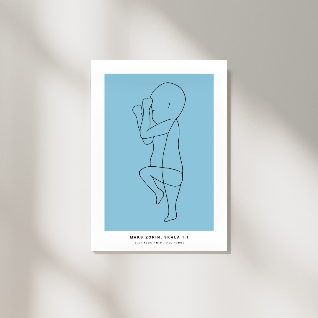 The Birth Line Poster – personalizirana ilustracija vašega otroka (1:1) The Birth Line