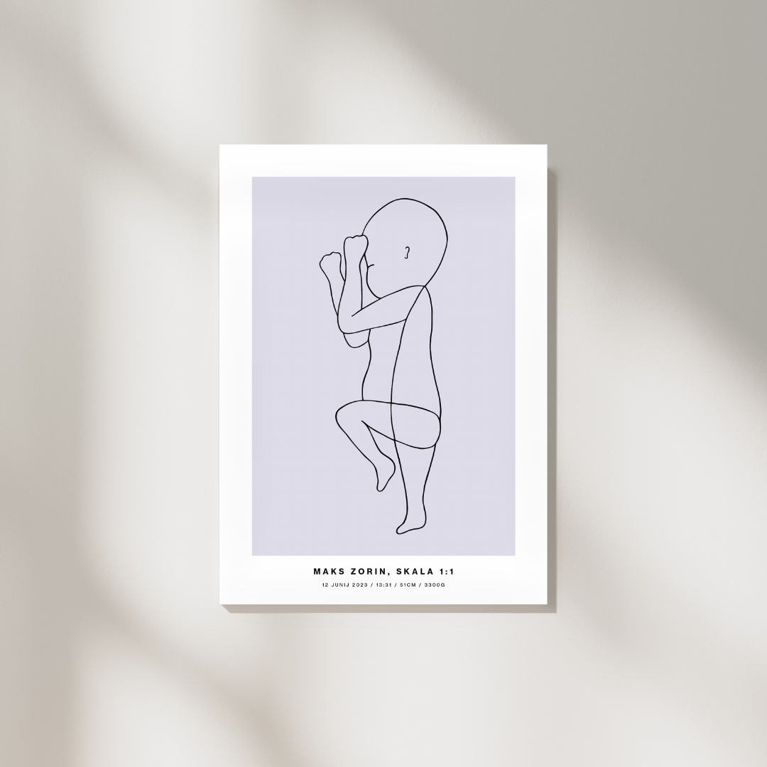 The Birth Line Poster – personalizirana ilustracija vašega otroka (1:1) The Birth Line