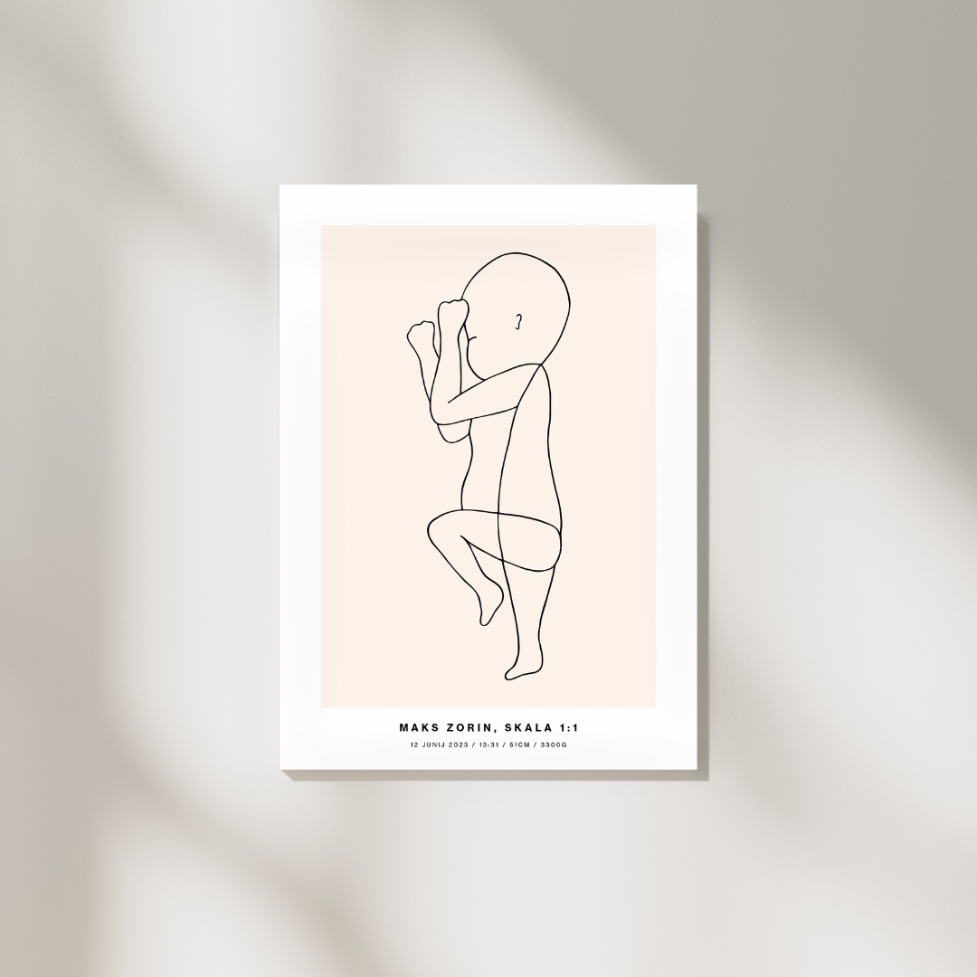 The Birth Line Poster – personalizirana ilustracija vašega otroka (1:1) The Birth Line