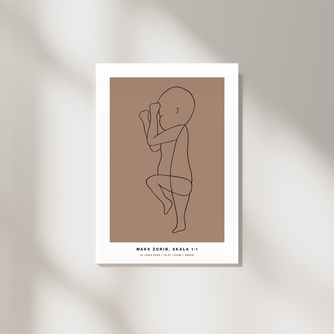 The Birth Line Poster – personalizirana ilustracija vašega otroka (1:1) The Birth Line