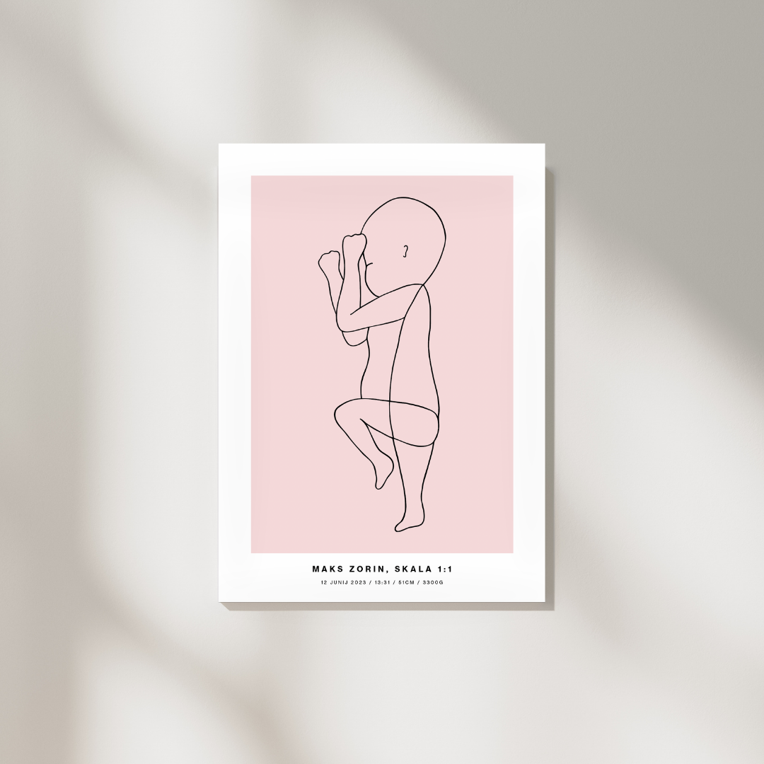 The Birth Line Poster – personalizirana ilustracija vašega otroka (1:1) The Birth Line