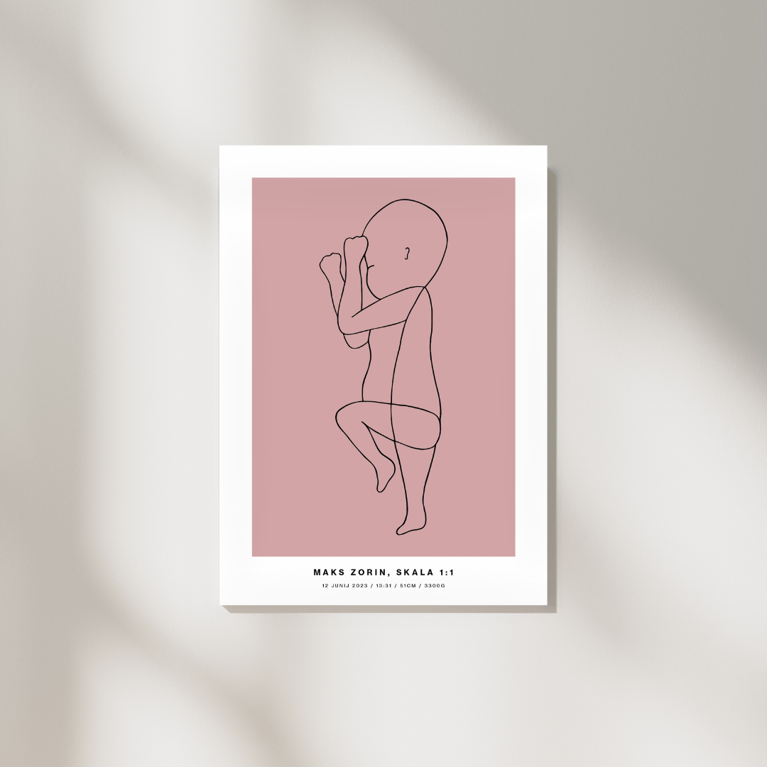 The Birth Line Poster – personalizirana ilustracija vašega otroka (1:1) The Birth Line