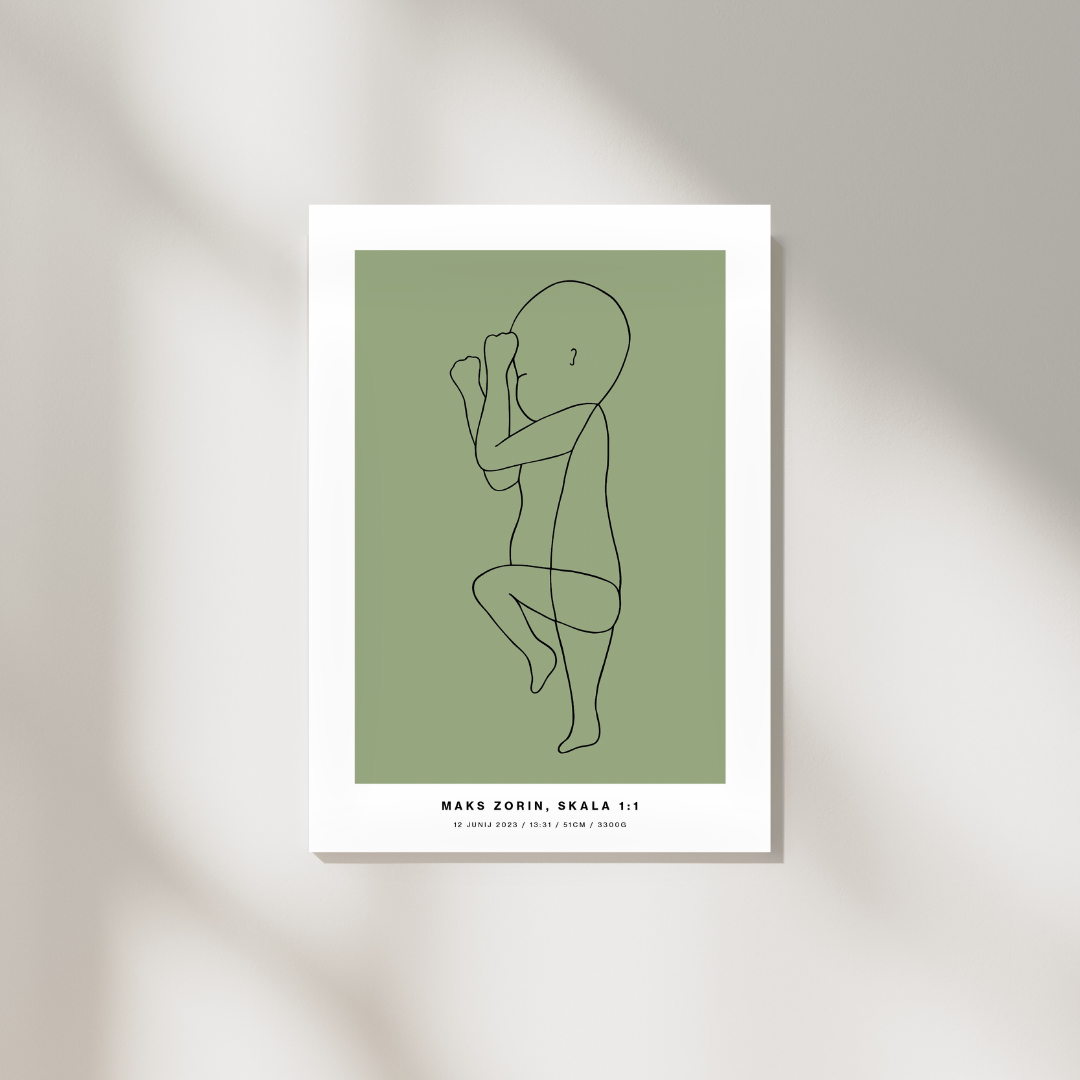 The Birth Line Poster – personalizirana ilustracija vašega otroka (1:1) The Birth Line